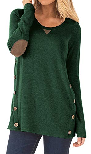 HARHAY 2023 Women's Long Sleeve Faux Suede Casual Blouse Tunic Shirt Tops Army Green XL