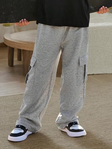 Boys Baggy Pants Casual Cargo Pants Elastic Waist Loose Sweatpants Workout Jogging Trousers with Pockets for 7-14Y4