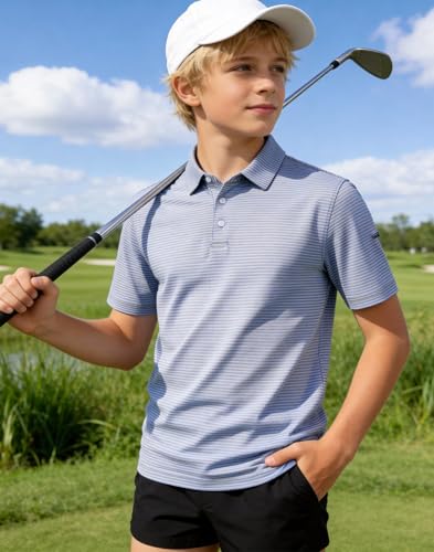 Image of Polo Shirts for Boys Golf Polo Shirt Short Sleeve Boys Performance Polo Dry Fit Stretch Collared UPF50+ Kids Golf Shirts