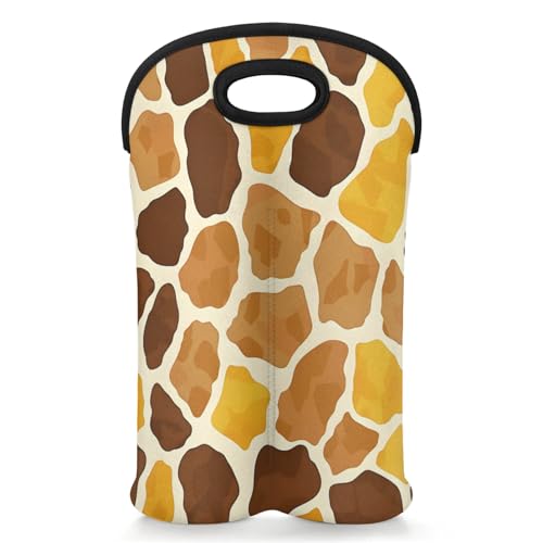GzLeyigou 2 Bottles Giraffe Skin Wine Bag Sleeve Totes Neoprene Protective Wine Carrier Bag for Wine,Water, Champagne, Beer, Baby Bottles,Gift 14.5 x 10 Inches