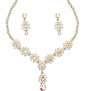 Women’s Jewelry Set Rhinestone Crystal Bride Statement Necklace Dangle Earrings Crystal Bridal Wedding Jewelry Sets for Brides Bridesmaid Prom Costume Accessories for Women