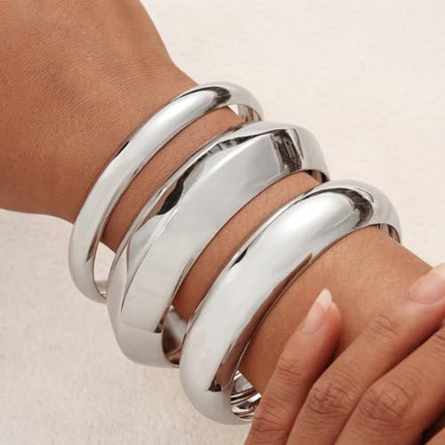 Chunky Gold Bangle Bracelets for Women Stack Wide Wrist Silver Cuff Bracelet Fashion Statement Jewelry Gift Accessories3