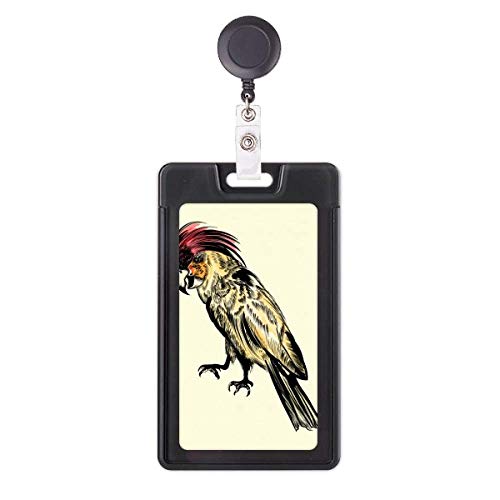 Porte-badge rétractable avec plumes jaunes motif oiseau perroquet pour cartes d'accès
