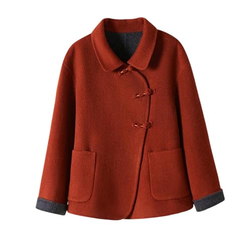 Veste d'hiver mi-longue en cachemire pour femme en tweed de style chinois