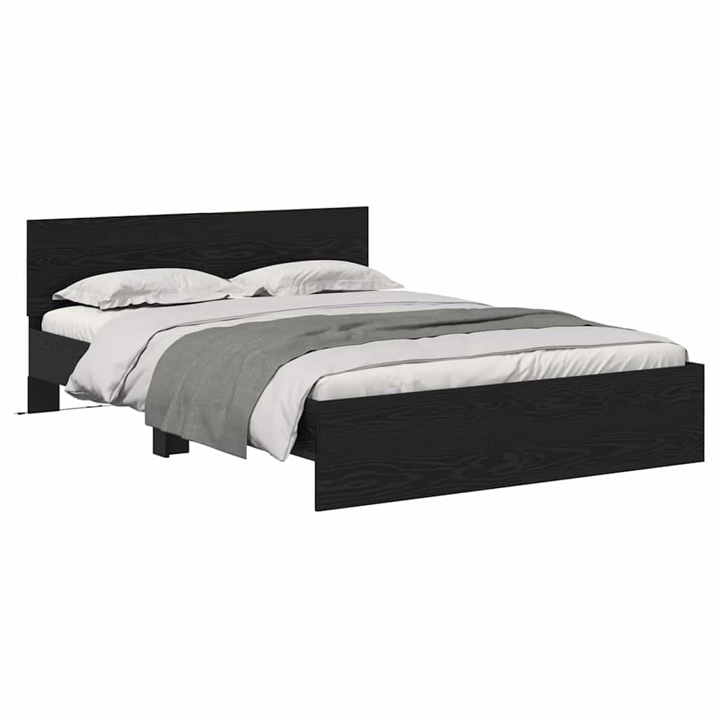 Estructura de cama LED de roble negro, 120 x 190 cm, con luces que cambian de color, diseño moderno y estable de madera para jóvenes y habitaciones de invitados
