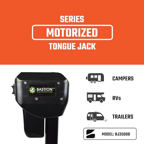 Bastion Distribution Premier Electric Power Tongue Jack with Cover | Electric or Manual Operation | 3500LB A-Frame Capacity | 12V | Front LED | Trailers, Campers, Motorhomes, RVs, Boats | BJ3500CB