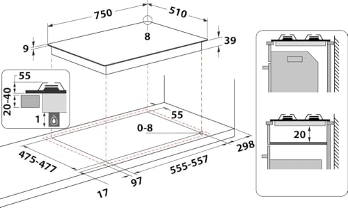 HOTPOINT PNN 751 IX Plaque de cuisson gaz 5 foyers 10 5kW L75 x P51cm Revêtement inox Inox - vue 4
