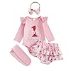 Summffie My First Christmas Baby Girl Outfit Newborn Long Sleeve Romper Tutu Skirt Shorts Set Cute Christmas Clothes (My 1st Valentines Pink, 0-3 Months)