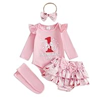 Summffie My First Christmas Baby Girl Outfit Newborn Long Sleeve Romper Tutu Skirt Shorts Set Cute Christmas Clothes (My 1st Valentines Pink, 0-3 Months)