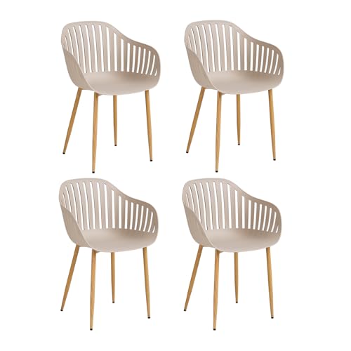 JZGORC Lot de 4 Chaises de Salle à Manger, Chaise de Cuisine avec Accoudoirs, Chaises en Polypropylène à Dossier Creux avec Pieds en Métal pour Salon, Balcon, Jardin...