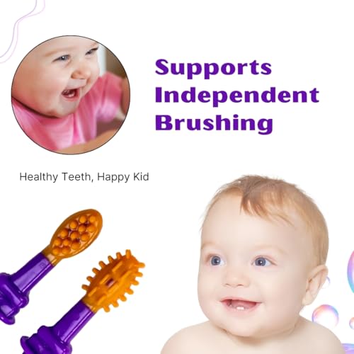 Image of Adore Toothsie Baby Toothbrush |Oral Kit with Soft Chewable Bristle Beginner Brushing | Silicone Toothbrush for Toddler Kids (2Pcs) (Purple, Standerd)