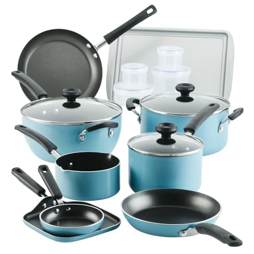 HJZSZX Juego de 20 ollas y sartenes antiadherentes de aluminio para cocinar, color aguamarina, uno