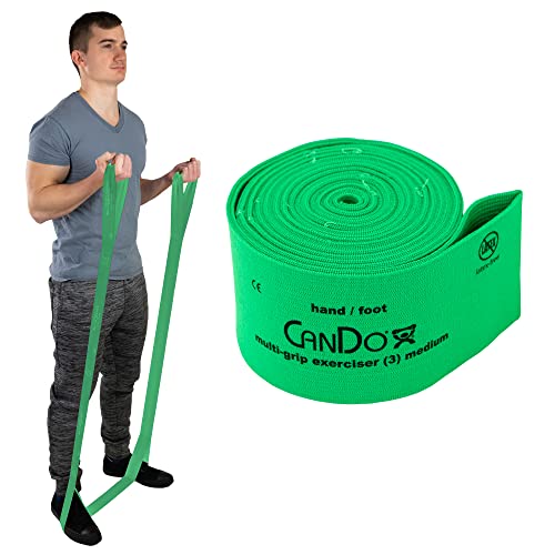 Cando Multi-Grip 6 Foot Exercise Resistance Band with Hand and Foot Loops for Total Body Workouts, Training, Rehab, Stretching and Therapy. Green, Difficulty Level – Med, Resistance 5 lbs.-12.5 lbs.