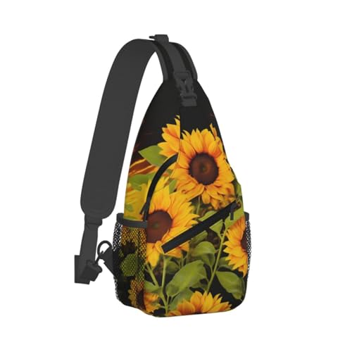 Mochila tipo Sling Crossbody diseño Sun Flower negra