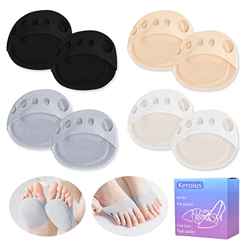 Image of Ball of Foot Cushions Pad,4 Pairs Honeycomb Fabric Forefoot Pads for Metatarsal,No Show Women's Half Socks Pads Invisible Toe Topper Liner Socks Sponge Cushion (Black /Beige /Gray /White)
