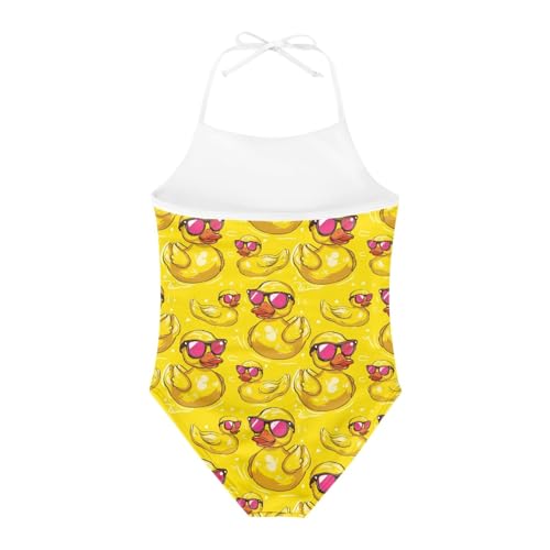 Image of KiuLoam Orange Pink Tropical Leaf Girls One Piece Swimsuit Quick Dry Beach Swim Bathing Suit for 3-8 Years Little Girls