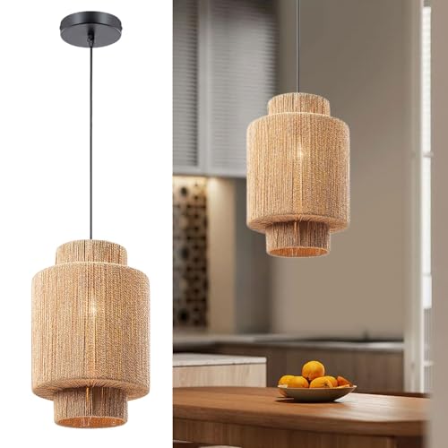 Suspension corde de chanvre et lustre cylindrique de style nordique réglable 39cm