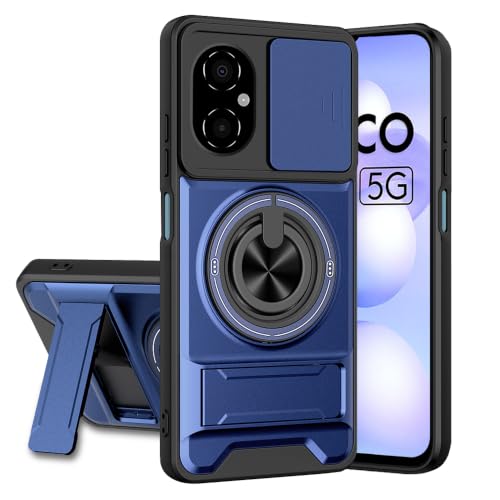 Image of Realme C100X Back Cover | Armor Camera Slider 360 Degree Rotating Finger Ring Holder Case with Bracket Stand Back Case Cover (Compatible with MagSafe Accessories) (Black)