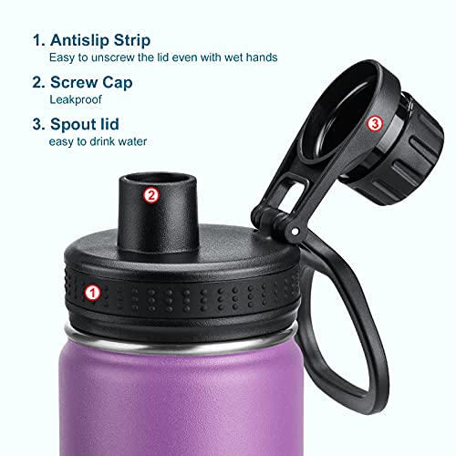 Image of koodee Small Water Bottle 2 Pack-12 oz Stainless Steel Vacuum Insulated Sports Water Bottle with Leakproof Spout Lid (Purple- Royal Blue)