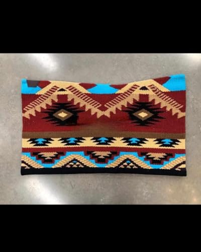 Southwestern Ranch Pad, Traditional Aztec Design Area Rug, Burgundy and Turquoise, Geometric Pattern, Woven Textile