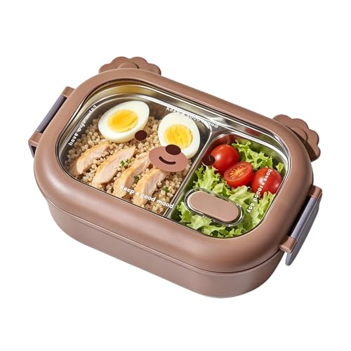 Fiambrera de acero inoxidable,Organizador De Ensaladas Térmicas De 1000ml | Lindo Oso Diseño Metal Fiambrera Con División Comercial - Para Niños Mujeres Adultos Niñas Niños Trabajar Viajes Escolares