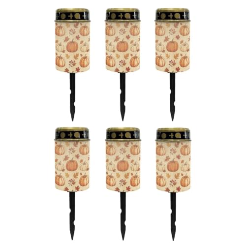 Image of Poceacles Solar Powered Flameless Candle Cemetery Votive Candles Waterproof Outdoor Memorial Solar Stake Lights Home Outdoor Decoration, Pumpkin Fall Leaf Beige, Set of 6