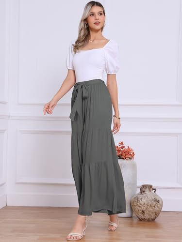 Image of Allegra K Women's 2026 Summer Wide Leg Palazzo Pants High Waisted Flowy Trendy Casual Lounge Boho Beach Ruffles Trousers