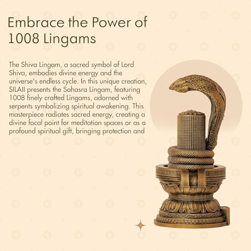 Image of SILAII 1008 Shiva Lingam with Naga Sculpture - 6-Inch Siva Lingam Idol for Pooja | Handcrafted Hindu God Statue in Antique Bronze Finish for Home Temple, Puja Room & Gifting