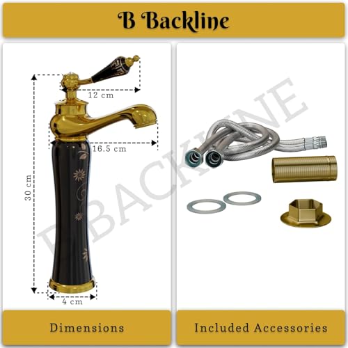 Image of Backline Basin Mixer Tap | Bathroom Basin Faucet | 12 inch Long Pillar tap for Basin | Pillar tap for Basin | Hot & Cold Basin Taps for Bathroom & Livingrooms (Black Gold)