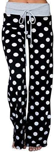 AMiERY Womens High Waisted Pants Soft Stretch Sleep Polka Dot Juniors Pants Pajamas Bottoms Wide Leg Pants Joggers Lounge Palazzo Pants Black L