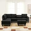 L-Shape Sofa with Storage Ottoman & Reversible Coffee Table, Linen Sectional Couch with Left Chaise, 3-Piece Sofa Set for Living Room, Upholstered Couch Set with Solid Wood Frame, Black Grey