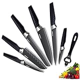 Masso Knife Set, 7 PCS Chef knives with PP Texture Handle, Black Knife Set for Kitchen with Bottle...