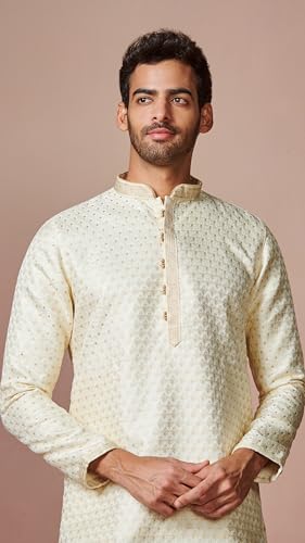 Image of Manyavar Men's Jacquard Self Patterned Kurta Pyjama Set (2pcs)
