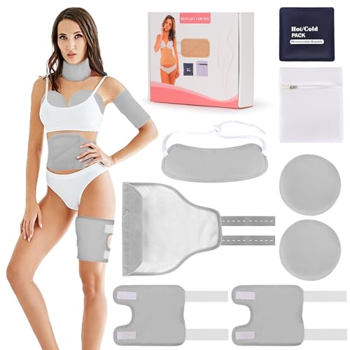 QYCHHJ 8PCS Castor Oil Pack Wrap Kit Reusable Organic Flannel with Heating Pad for Liver Detox, Comfort Sleep, Inflammation Adjustable Elastic Strap Flannel Cotton Machine Washable, Gray