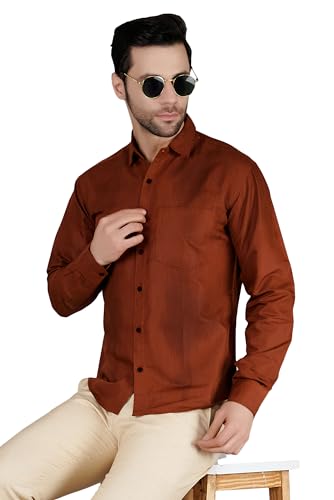 Image of Mens Slim fit Solid Casual Cotton Shirt with Spread Collar and Full Sleeves || Suitable for Office wear