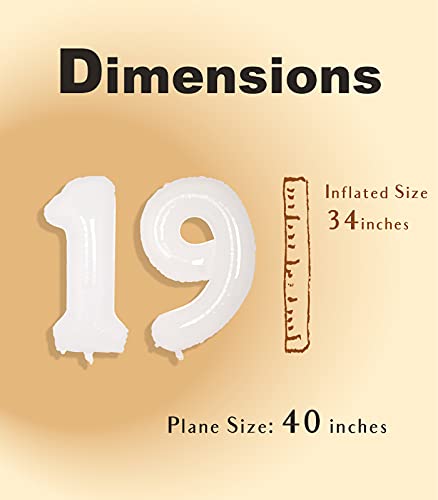 Image of SUWEN 40 Inch White Large 19 Number Balloons Big Foil Helium Number Balloons 0-9 Giant Jumbo Happy 19th Birthday Party Decorations for Men or Women Huge Mylar 91 Anniversary Party Supplies