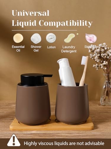Autumnlife Seifenspender Keramik, Matt Braun Spülmittelspender Küche Seifenspender mit Groß Pumpenkopf, Nachfüllbar Flüssigseifenspender für Handseife,Shampoo,Duschgel,Küche,Bad - 350ml 6