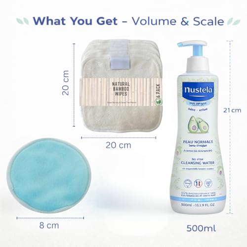 Mustela Baby Skincare Bundle – No Rinse Cleansing Water 500ml | Reusable Bamboo Baby Wipes & Washable Bamboo Cloth Pads | Gentle Newborn Care with Organic Avocado – Ideal for Sensitive Skin - Image 6