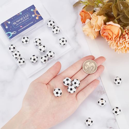 SUNNYCLUE 32Pcs 15mm Soccer Beads Sports Silicone Focal Beads White Black Small Loose Round Ball Beaded Pens Bead for Graduation Party Office Supplies Crafts Keychain Necklace jewellery Making Beginne - Image 3