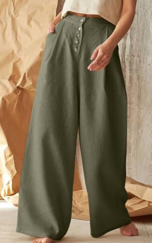 Women's Cotton Linen Pants High Waisted Wide Leg Casual Palazzo Pants Business Work Trousers with Pockets2
