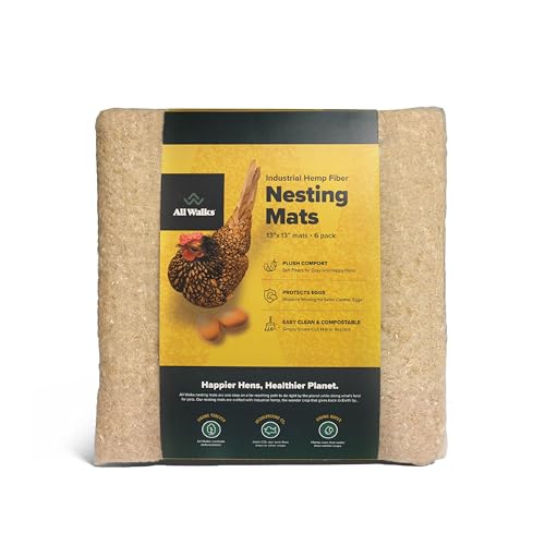 All Walks Chicken Nesting Material Mats - Sustainably Sourced Hemp Nesting Pads for Chicken Coop - Safe and Soft Hen House for Laying Eggs - American Farms 13 x 13 (6 Pack)