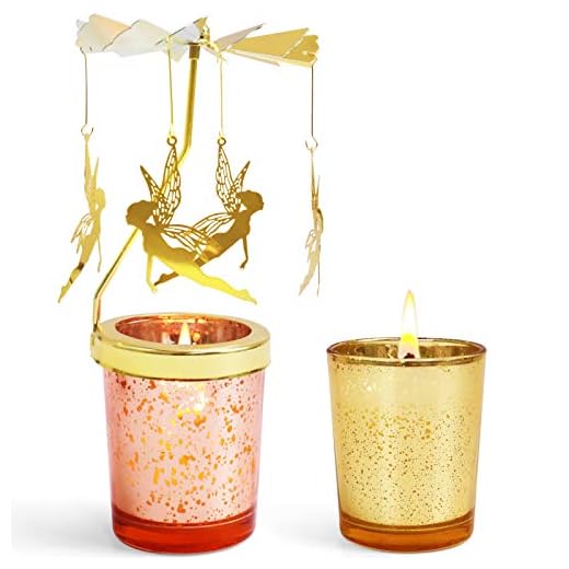 LA BELLEFÉE Lampara Giratoria con Dos Velas de Cera Vegana Aromáticas Navidad Año Nuevo Portavelas Giratorio Alrededor de la Llama como por Arte de Magia Angel Dorado