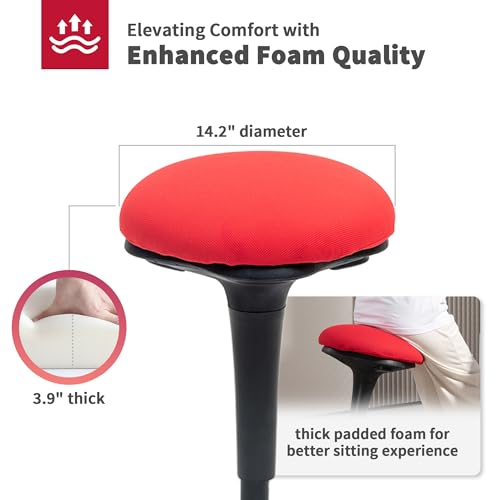 Image of HOMCOM Backless Wobble Stool Chair, Standing Desk Chair, Adjustable Active Ergonomic Learning Stool for Office Desks, with Rocking Motion, Padded, Red