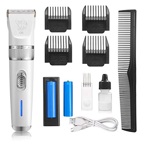 DadyMart Dog Clippers, Low Noise Dog Grooming Kit Rechargeable Cordless Dog Trimmer with 2 Batteries, Electric Pet Hair Grooming Tools for Small Middle Large Dogs Cats with Thick Coats