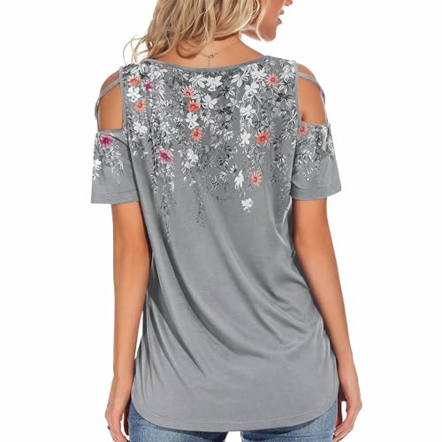 Image of Jar of Love Women's Summer Tops Short Sleeve Cold Shoulder Tops T-Shirts for Women Spring Summer Tops Loose Fit Tunic 2026