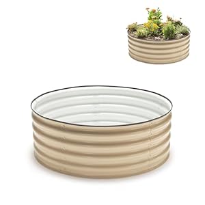 Epic Gardening Galvanized Metal Raised Garden Bed For Vegetables & Herbs - 100% Food-Safe Planter Boxes Outdoor I Outdoor Plantation | Stainless Steel Raised Garden Bed Kit - Round & Short- Light Clay Epic Gardening Galvanized Metal Raised Garden Bed For Vegetables Herbs 100 Food Safe Planter Boxes Outdoor I Outdoor Plantation Stainless Steel Raised Garden Bed Kit Round Short Light Clay