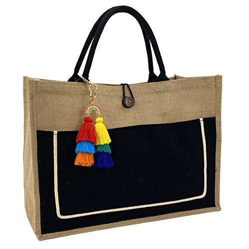 Image of Hibala Woven Large Beach Bag Straw Beach Tote Handmade Weaving Shoulder Tassel Bag Handbag