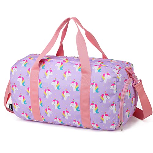 Dance Bag Girls, RAVUO Kids Duffle Bag Unicorn Overnight Travel Gym Bag with Shoe Compartments Sports Ballet Bag Teens Weekender Sleepover Carry On Bag