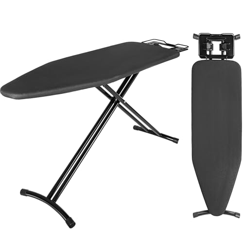FREEAMG 120x38CM Table à Repasser Pliable, Planche à Repasser avec Housse Résistante à Chaleur, Support en Fer, Pieds Antidérapants, Réglable en Hauteur 72-92CM (Noir)
