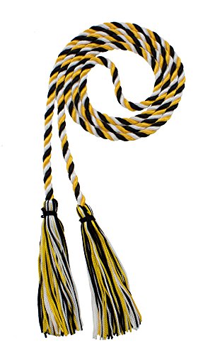 Image of Graduation Honor Cord - Black /Gold /White - Every School Color Available - Made in USA